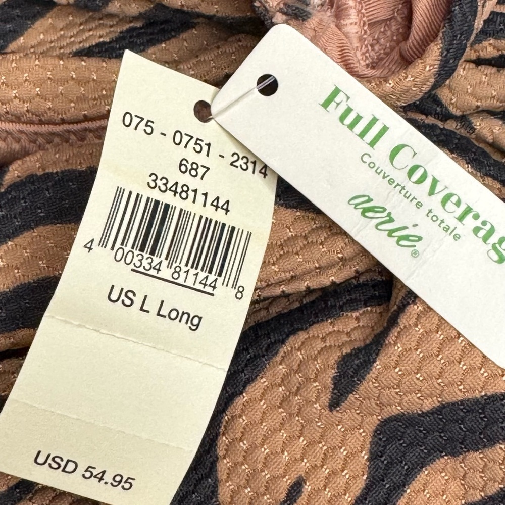 Aerie Full Coverage Pique Tiger Print Swimsuit in Black and Tan - Sz Lg/Long NWT - Picture 7 of 7